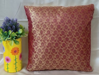 Maroon Motifs on a gold background brocade fabric, set of 5 cushion covers