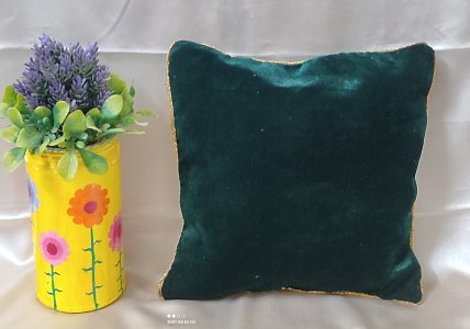 Bottle Green Velvet with Golden Piping, Set of 5 cushion covers