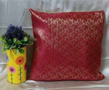 Red floral motifs on a gold background brocade fabric , set of 5 cushion covers
