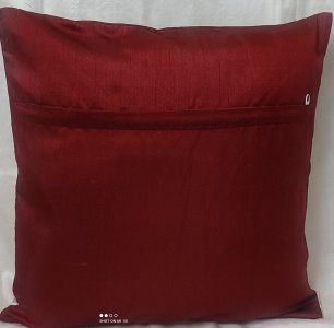 Maroon with Silver border, Mix silk fabric, Set of 5 cushion covers