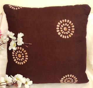 Circular Batik print on Dark Brown on cotton fabric, set of 5 cushion covers