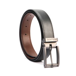 SIBAGO Men’s Black Vegan Leather Belt – 34mm Strap with 35mm Matte Gunmetal Roller Buckle | XL Size – POLICE