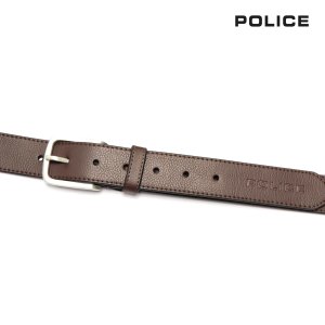 POLICE Men’s Classic Belt – 34mm Strap with 35mm Brass Nickel Buckle | Dark Brown