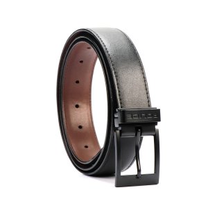SIBAGO Men’s 35mm Black Vegan Leather Belt – XL (117cm) | Satin Black Buckle & Stitched Detailing | Perfect for Casual & Formal Outfits -POLICE Men’s Belt