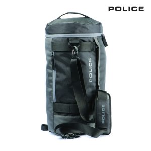 POLICE Aaron Duffel Backpack | Black & Grey Polyester Travel Bag | 3 Spacious Compartments | Water-Resistant | 14 Inch Laptop Compatible | Durable Tactical & Everyday Use Bag