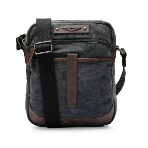 SIBAGO Men’s Crossbody Sling Bag | Canvas with Brown Vegan Leather | Multi-Pocket Casual Travel Shoulder Bag