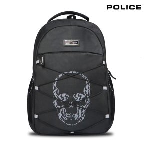 POLICE Skullhead Black Laptop Backpack with Skull Graphic, 4 Compartments, Water Resistant