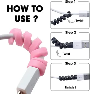 Charger Cable Protector | 4-Pc Spiral Wire Saver for USB, Data & Charging Cables