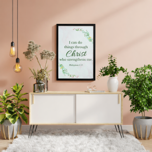 Bible Verse Wall Frame for Home Decor A4 Size (21 cm x 29.7 cm) – Philippians 4:13 “I Can Do All Things Through Christ” Scripture Wall Art Poster