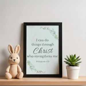 Bible Verse Wall Frame for Home Decor A4 Size (21 cm x 29.7 cm) – Philippians 4:13 “I Can Do All Things Through Christ” Scripture Wall Art Poster