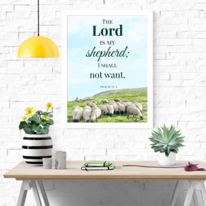 Bible Verse Wall Frame for Home Decor A4 Size (21 cm x 29.7 cm) – Psalm 23:1 “The Lord Is My Shepherd; I Shall Not Want” Christian Scripture Wall Art Poster