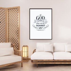 Bible Verse Wall Frame for Home Decor A4 Size (21 x 29.7 cm) – Romans 8:31 “If God Is For Us Who Can Be Against Us” Christian Scripture Wall Art Poster