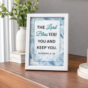 The Lord Bless You and Keep You Bible Verse Wall Frame – Numbers 6:24 Scripture Wall Art Poster, Christian Home Decor, A3 Size (29.7 cm x 42 cm)