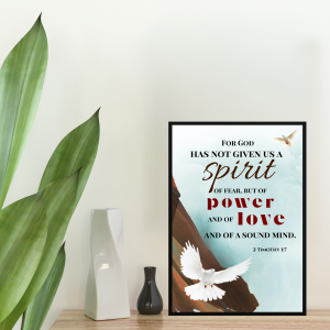 2 Timothy 1:7 Bible Verse Wall Frame A4 – “Power, Love and a Sound Mind” Christian Scripture Wall Art Poster for Home Decor