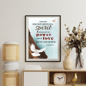 2 Timothy 1:7 Bible Verse Wall Frame A4 – “Power, Love and a Sound Mind” Christian Scripture Wall Art Poster for Home Decor