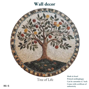 Tree of Life Wall Decor Plaque (RS-5) | Mosaic Judaica Art | Made in Israel | 6.7 Inch Round | Customizable | Certificate Included