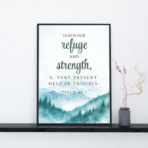 Psalm 46:1 Bible Verse Wall Frame A4 Size – Christian Scripture Wall Art Poster, God Is Our Refuge and Strength Christian Home Decor Framed Print