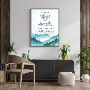 Psalm 46:1 Bible Verse Wall Frame A4 Size – Christian Scripture Wall Art Poster, God Is Our Refuge and Strength Christian Home Decor Framed Print