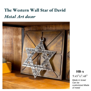 Star of David Metal Wall Art (HB-4) | Western Wall Design | Made in Israel | 9.45” x 7.48” | Customizable | Judaica Home Décor
