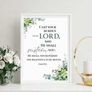 Psalm 55:22 Bible Verse Wall Frame A4 – “Cast Your Burden on the Lord” Christian Scripture Wall Art Poster for Home Decor