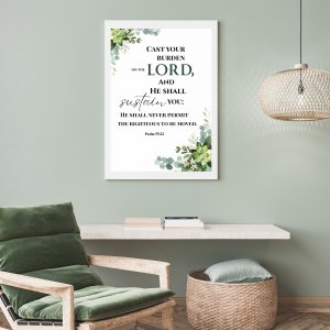 Psalm 55:22 Bible Verse Wall Frame A4 – “Cast Your Burden on the Lord” Christian Scripture Wall Art Poster for Home Decor