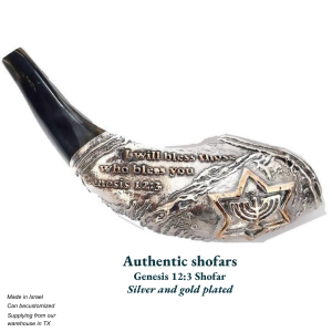 Authentic Genesis 12:3 Shofar – Silver & Gold Plated | Made in Israel
