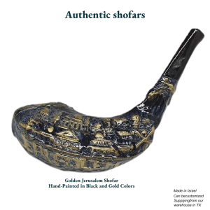 Authentic Golden Jerusalem Shofar | Hand-Painted Black & Gold | Made in Israel | Customizable | Decorative & Ceremonial Shofar