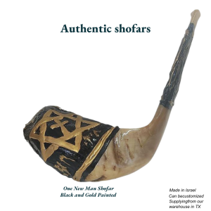 Authentic One New Man Shofar | Hand-Painted Black & Gold | Made in Israel | Customizable | Messianic Symbol Shofar