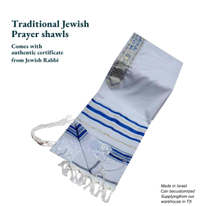 Traditional Jewish Prayer Shawl (Tallit) – White & Blue | Authentic Rabbinical Certificate | Made in Israel