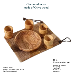 Authentic Olive Wood Communion Set | Handcrafted in Israel | 6-Piece Set with Fabric Bag | Customizable