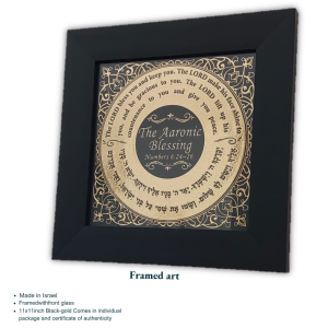 The Aaronic Blessing – Numbers 6:23–27 Framed Wall Art | Black & Gold | Made in Israel | 11×11 Inch