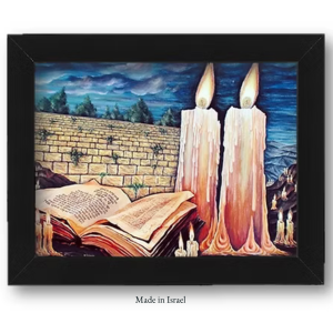 Shabbat Candles Jewish Artwork | Torah & Western Wall Canvas Print | Framed Judaica Wall Art | Made in Israel