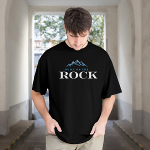 Built on the Rock Christian Oversize UNISEX TSHIRTS for Men & Women | Faith Mountain Graphic Tee | Inspirational Gospel Quote T-Shirt
