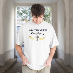 Anchored in Hope Christian Oversize UNISEX TSHIRTS for Men & Women | Cross Faith Graphic Tee