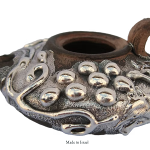 Silver Plated Byzantine Oil Lamp Replica | Hand-Painted Vineyard Design | Authentic Holy Land Decor | Made in Israel