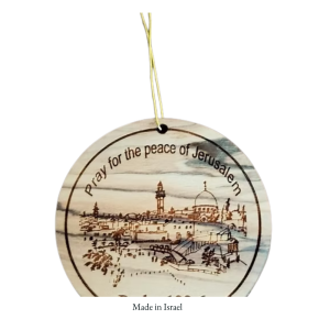 Made in Israel Psalm 122 Olive Wood Ornament | “Pray for the Peace of Jerusalem” Scripture | Holy Land Jerusalem Olivewood Hanging Decor