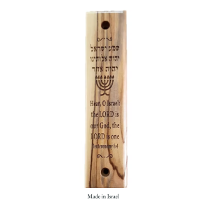 Authentic Olive Wood SHEMA Mezuzah | Handcrafted Holy Land Door Blessing | Includes Hebrew & English Scroll | Made in Israel