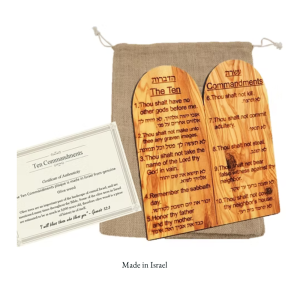 Ten Commandments Handcrafted Olive Wood Plaque | Authentic Holy Land Gift Set | Includes Certificate of Authenticity