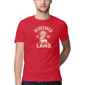 Redeemed By The Lamb Christian Regular Fit Front Print UNISEX T-Shirt for Men & Women | Cross & Lamb Faith Graphic Tee
