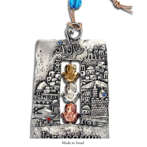 Jerusalem City of Peace Wall Decor | Handcrafted Silver-Tone Relief with Hamsa Charms | Made in Israel