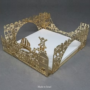 Jerusalem View Notepaper Box | Elegant Laser-Cut Desk Accessory | Available in Gold or Silver