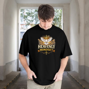 Heavenly Mindset Christian Oversized Front Print UNISEX T-Shirt for Men & Women | Dove Crown Faith Graphic Tee