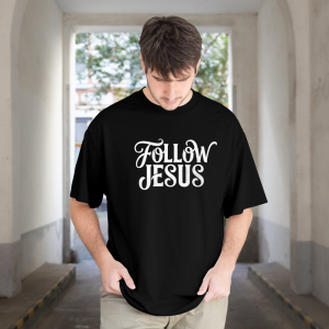 Follow Jesus Christian Oversized Front Print UNISEX T-Shirt for Men & Women | Vintage Faith Typography Graphic Tee