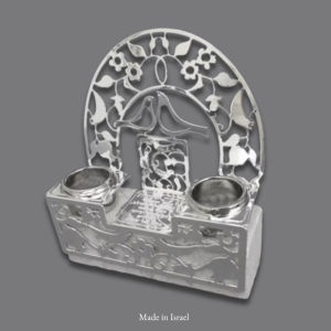Dove Design Jerusalem Stone Candle Holders – Silver/Gold Finish | Made in Israel (YC073)