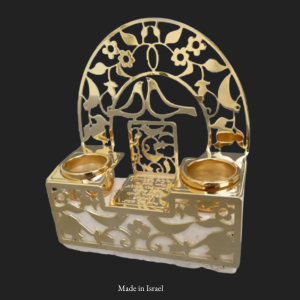 Dove Design Candle Holders on Jerusalem Stone | Biblical Blessing | Silver/Gold Finish | Made in Israel