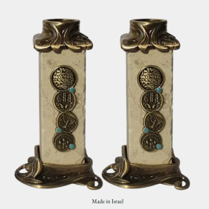 Jerusalem Stone Candle Holders with Biblical Medals | Authentic Holy Land Decor | Made in Israel