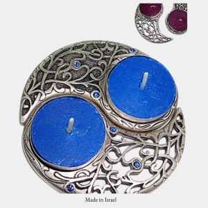 Biblical Decorated Candle Holders with Stone Inlay | Made in Israel (YC040)