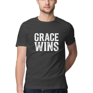 Grace Wins Christian Regular Fit Front Print UNISEX T-Shirt for Men & Women | Bold Faith Typography Graphic Tee