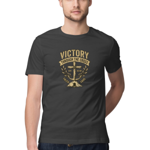 Victory Through The Cross Christian Regular Fit Front Print UNISEX T-Shirt for Men & Women | Vintage Faith Cross Graphic Tee