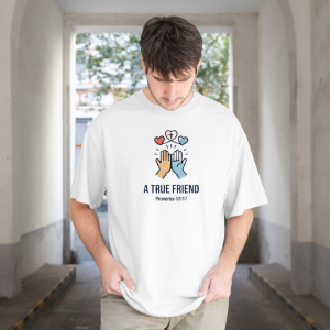 A True Friend Proverbs 17:17 Christian Oversized Front Print UNISEX T-Shirt for Men & Women | Friendship Faith Graphic Tee